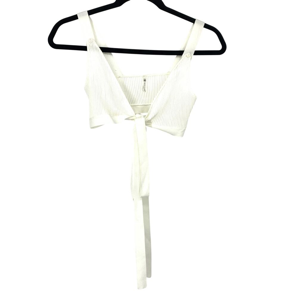 Devon Windsor Crop Top Womens XS White Ribbed Knit Tie Front Bralette